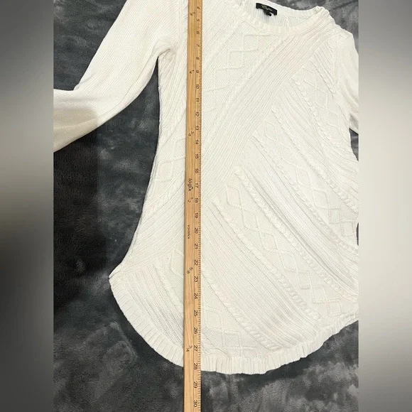 Cupio Sweater Ivory White Geo Raised Pattern Cotton Blend Stretch Sz M - Picture 9 of 9